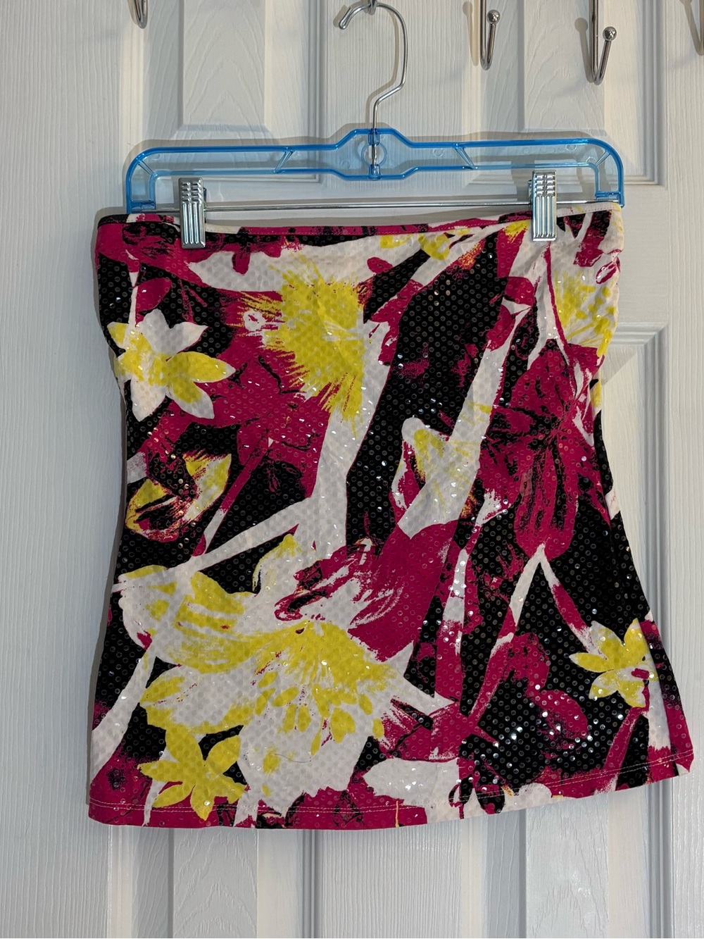 Vintage Express Y2K 2008 Strapless Bra Cami Sequin Floral Top Pink Yellow Small.